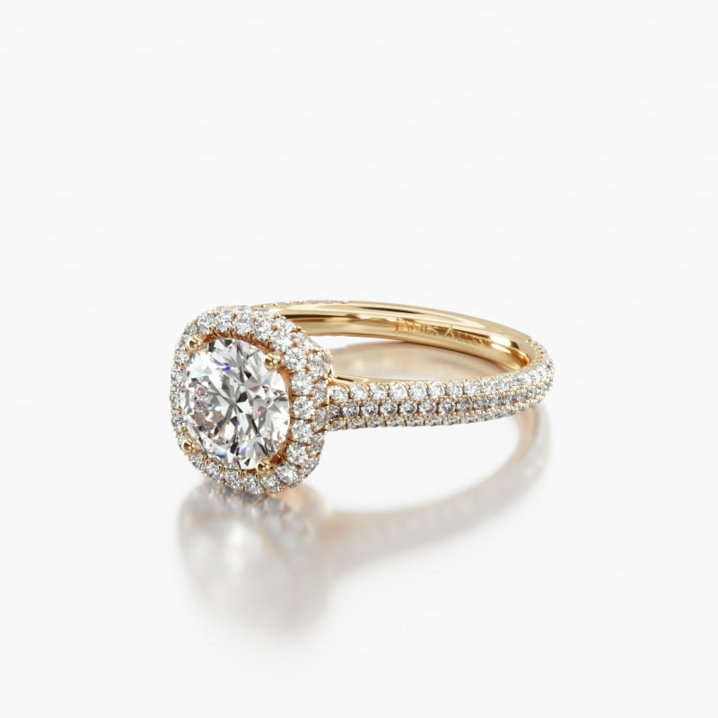 18K Yellow Gold Grande' Falling Edge Halo Engagement Ring