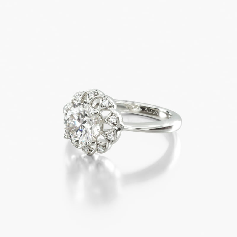 14K White Gold Open Lace Pavé Diamond Halo Engagement Ring