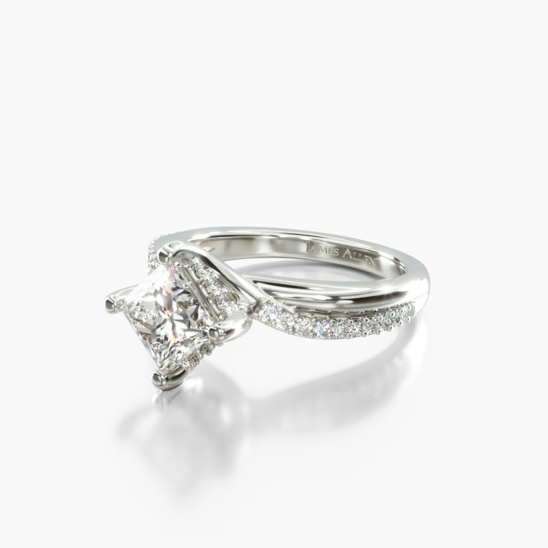 14K White Gold Twisted Pavé KiteSet Engagement Ring