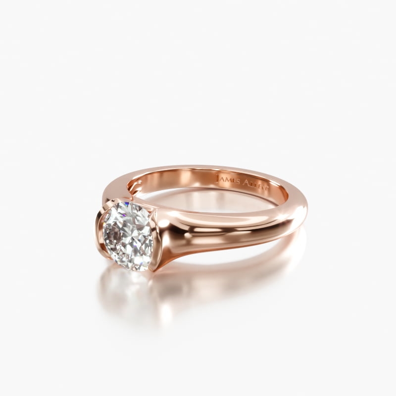 14K Rose Gold Tapered Half Bezel Engagement Ring