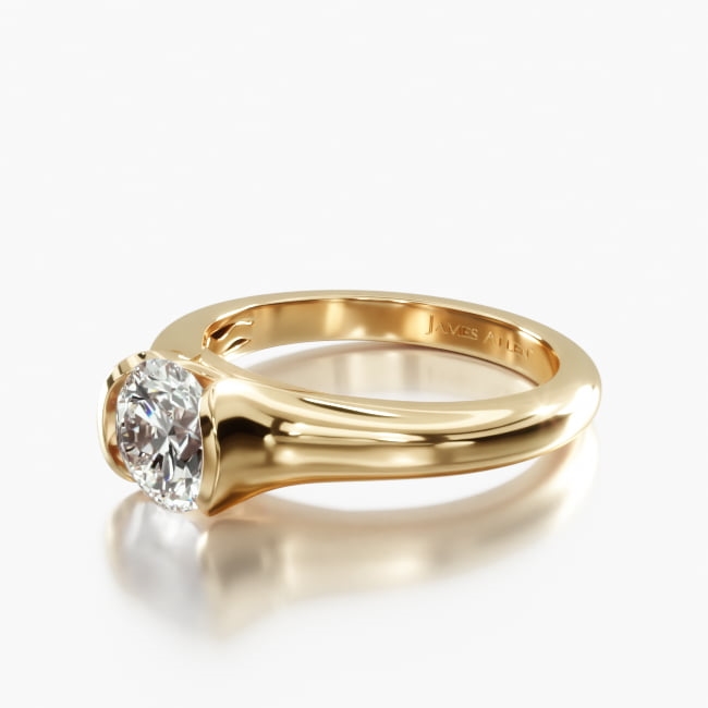 18K Yellow Gold Tapered Half Bezel Engagement Ring