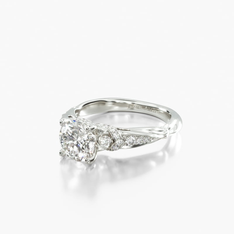 14K White Gold Graduated Pave Engagement Ring