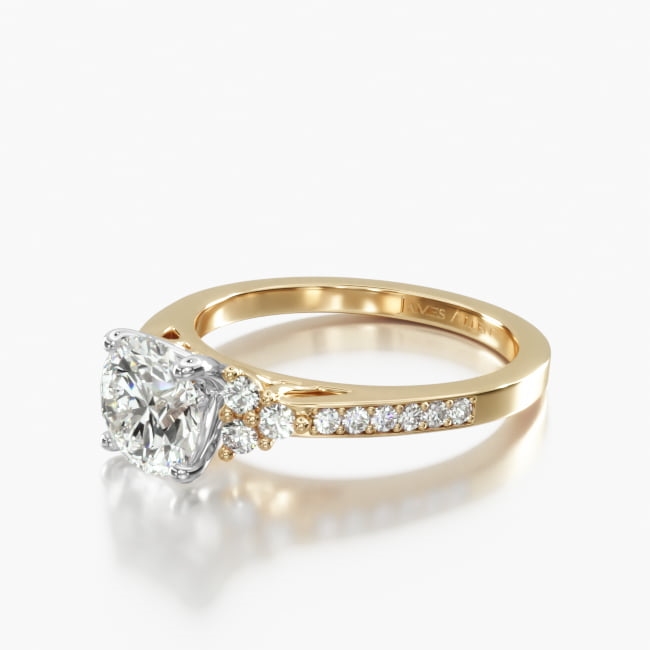 18K Yellow Gold Pavé Trio Engagement Ring
