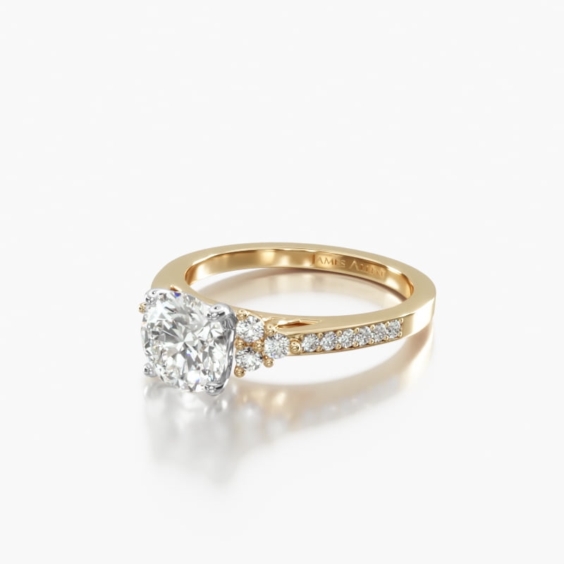 14K Yellow Gold Pavé Trio Engagement Ring