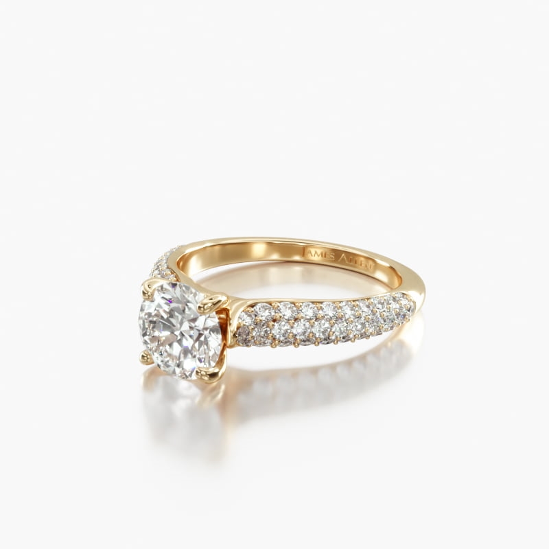 18K Yellow Gold Graduated Triple Row Pavé Engagement Ring
