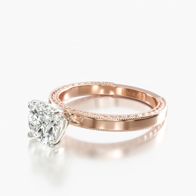 14K Rose Gold Etched Profile Solitaire Engagement Ring