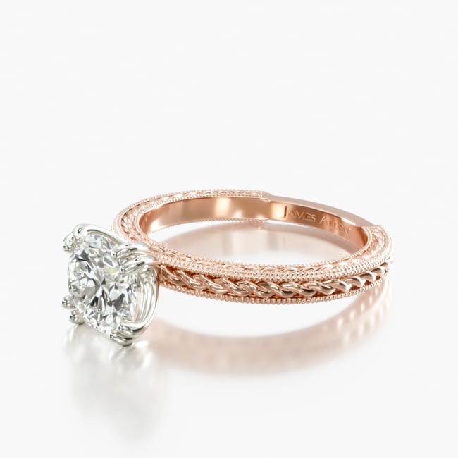 14K Rose Gold Etched Rope Solitaire