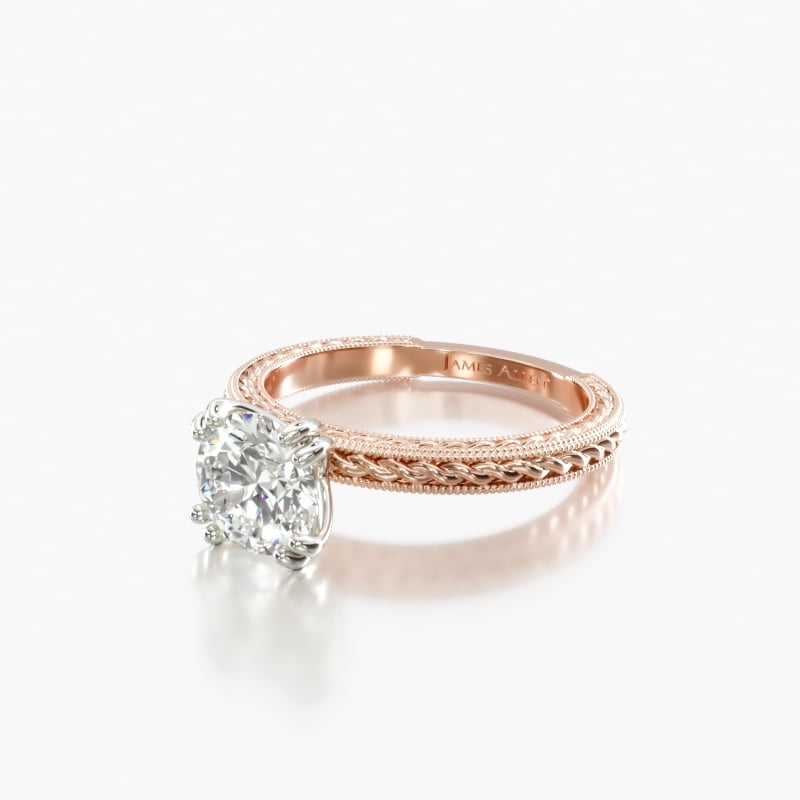 14K Rose Gold Etched Rope Solitaire