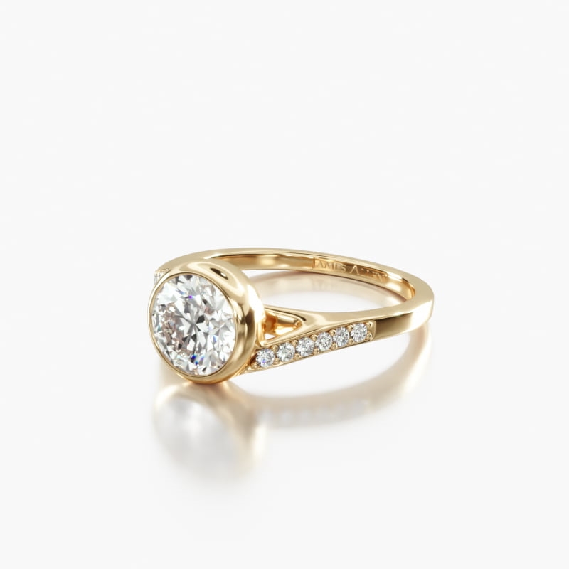 18K Yellow Gold Pavé Bypass Bezel Set Diamond Engagement Ring