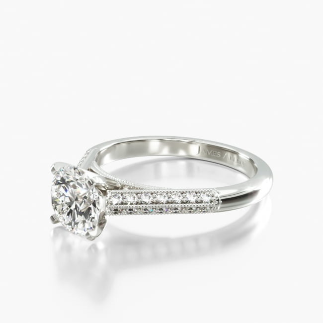 18K White Gold Pavé Knife Edge Cathedral Diamond Engagement Ring