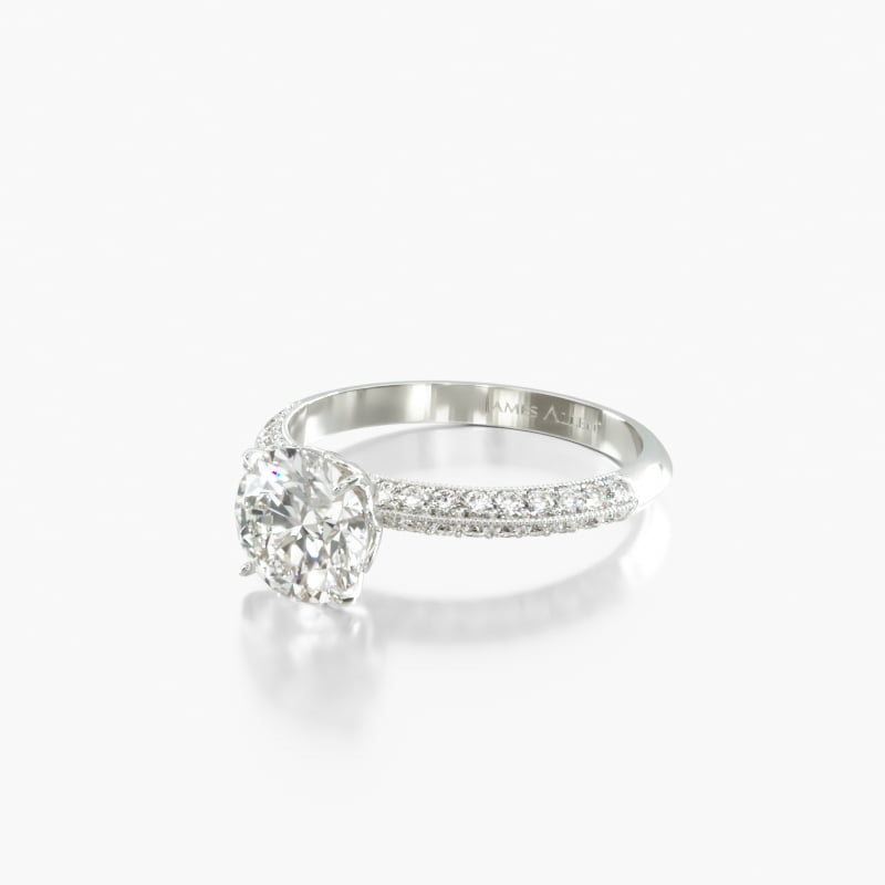 1.09 Carat G-VVS2 Oval Cut Diamond Pavé Knife Edge Lotus Basket Engagement Ring