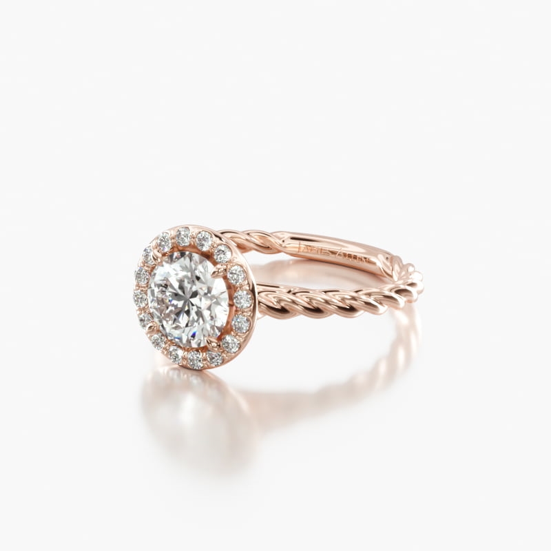 14K Rose Gold Pavé Halo Cabled Diamond Engagement Ring