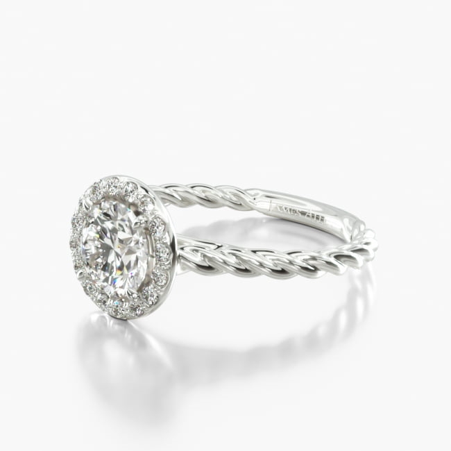 14K White Gold Pavé Halo Cabled Diamond Engagement Ring