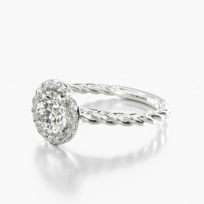 18K White Gold Pavé Halo Cabled Diamond Engagement Ring