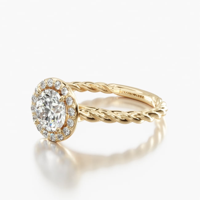 14K Yellow Gold Pavé Halo Cabled Diamond Engagement Ring