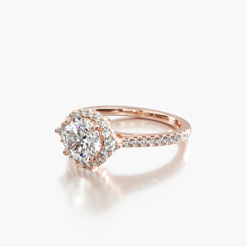 14K Rose Gold Cathedral Pavé Halo Diamond Engagement Ring