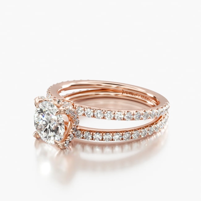 14K Rose Gold Pavé Split Shank Contour Diamond Engagement Ring