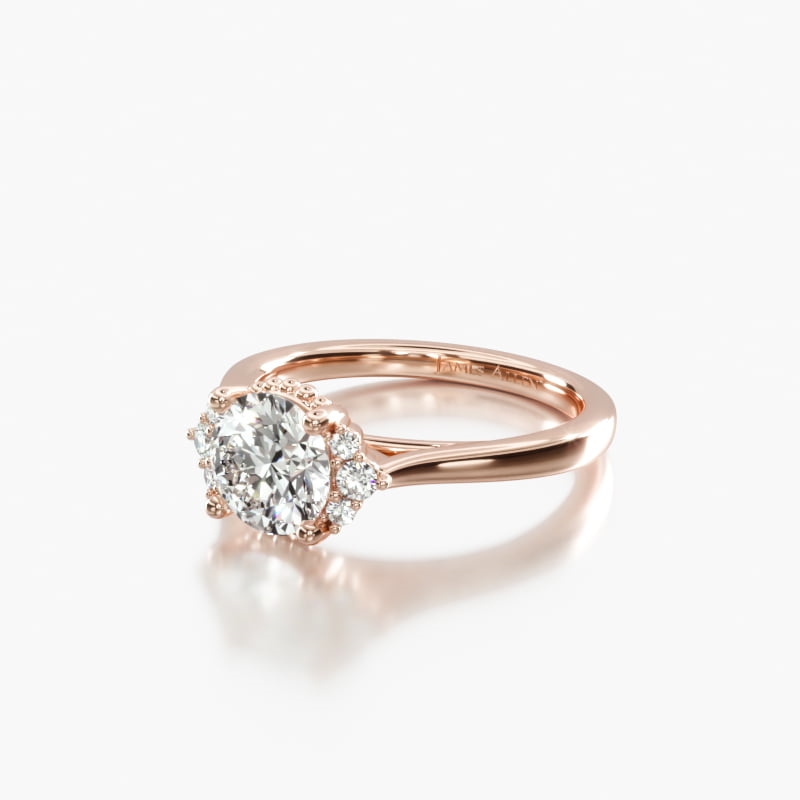 14K Rose Gold Bead Accent Pavé Trio Diamond Engagement Ring