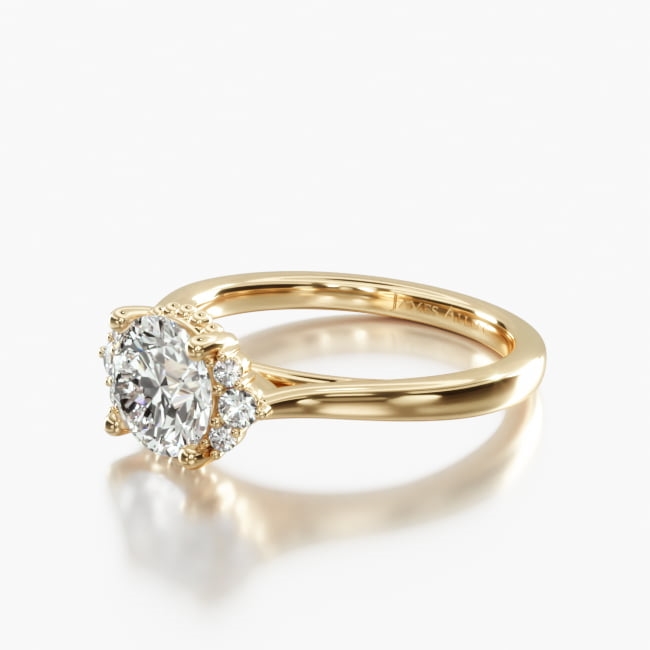 14K Yellow Gold Bead Accent Pavé Trio Diamond Engagement Ring