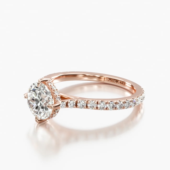 14K Rose Gold Cathedral Pavé Crown Diamond Engagement Ring