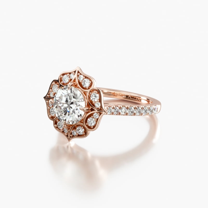 14K Rose Gold Tear Drops Halo Diamond Engagement Ring