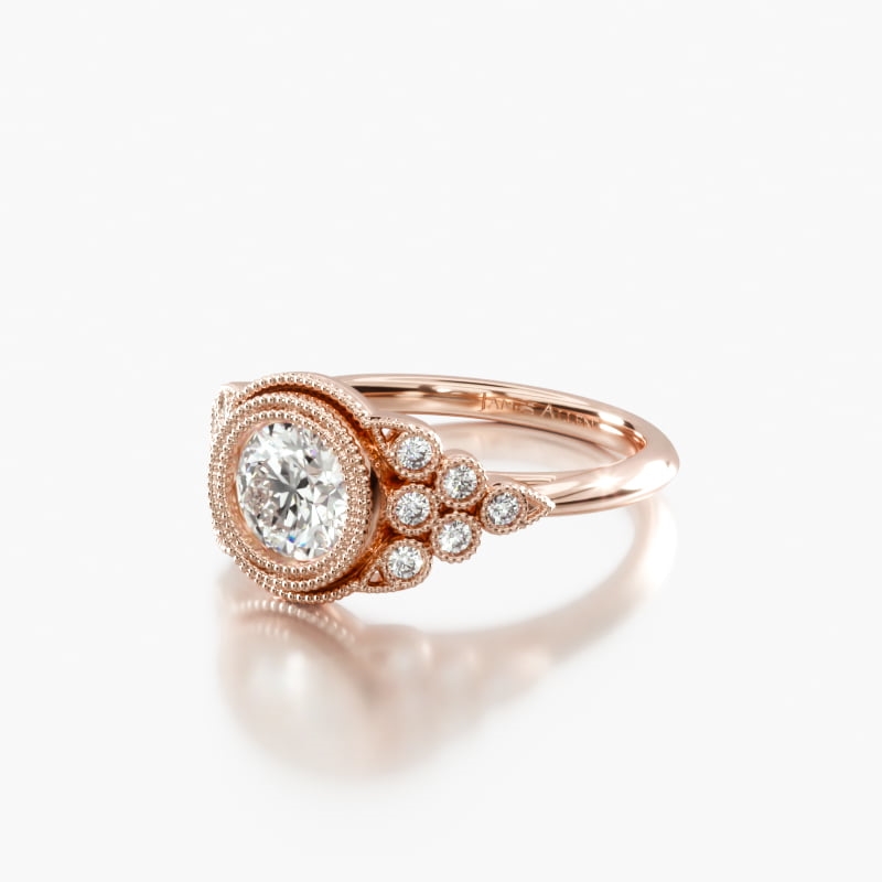 14K Rose Gold Beaded Bezel Set Diamond Engagement Ring