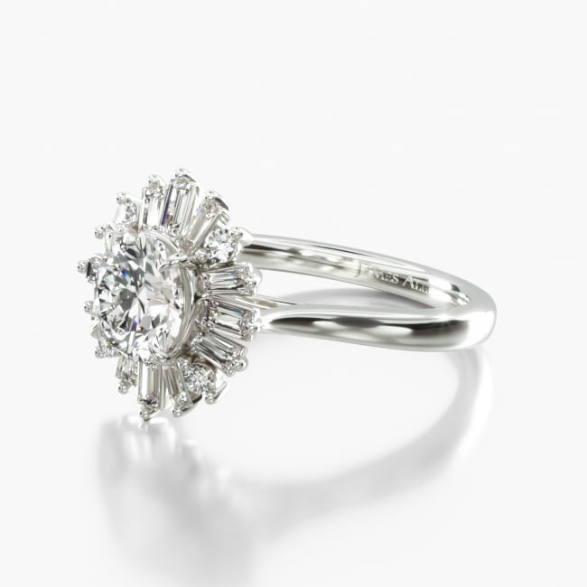 Platinum Baguette Ballerina Halo Diamond Engagement Ring