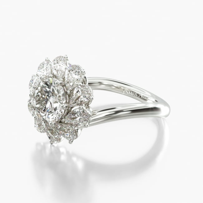 18K White Gold Fancy Pear Shape Whirling Halo Diamond Engagement Ring