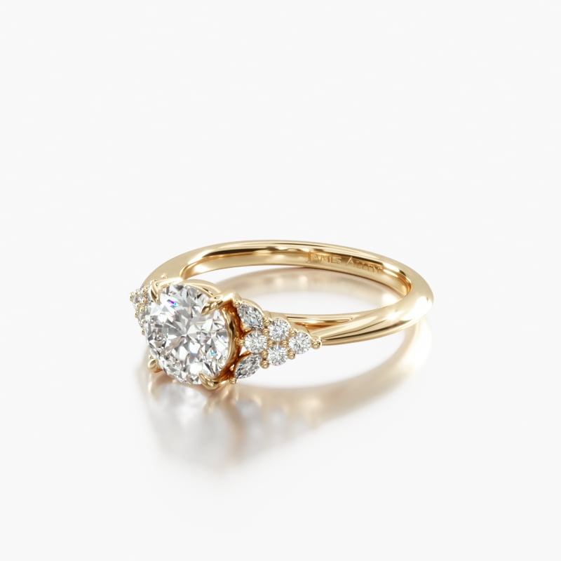 18K Yellow Gold Diamond Chevron Knife Edge Engagement Ring