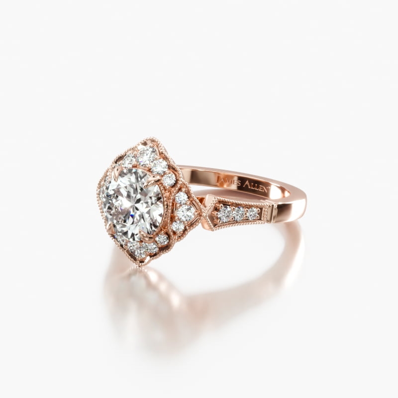 14K Rose Gold Regal Frame Diamond Engagement Ring