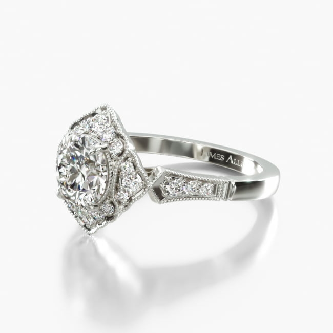 14K White Gold Regal Frame Diamond Engagement Ring