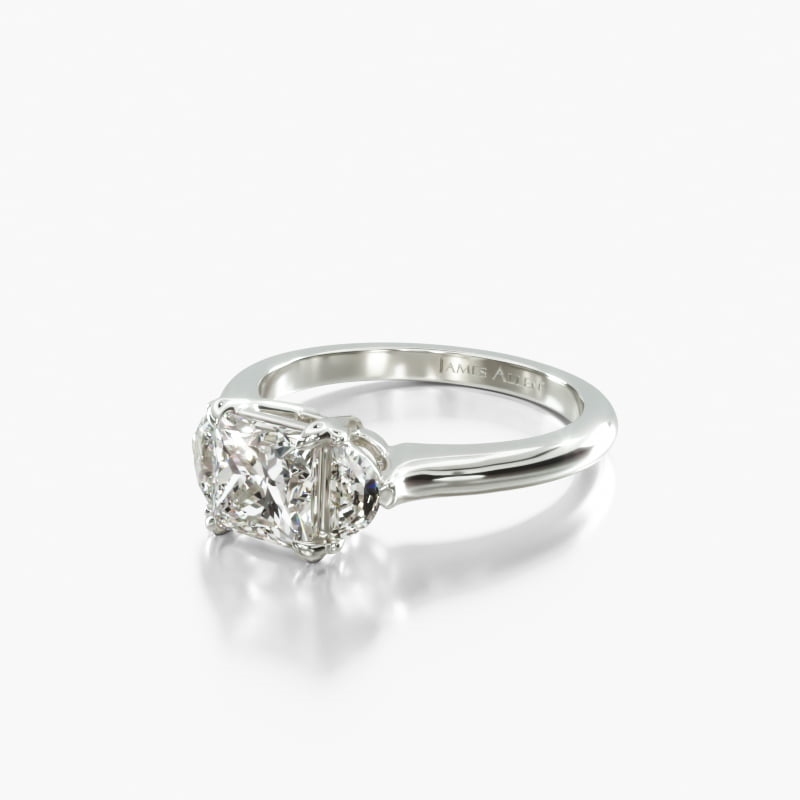 14K White Gold Half Moon Three Stone Diamond Engagement Ring 18037w14