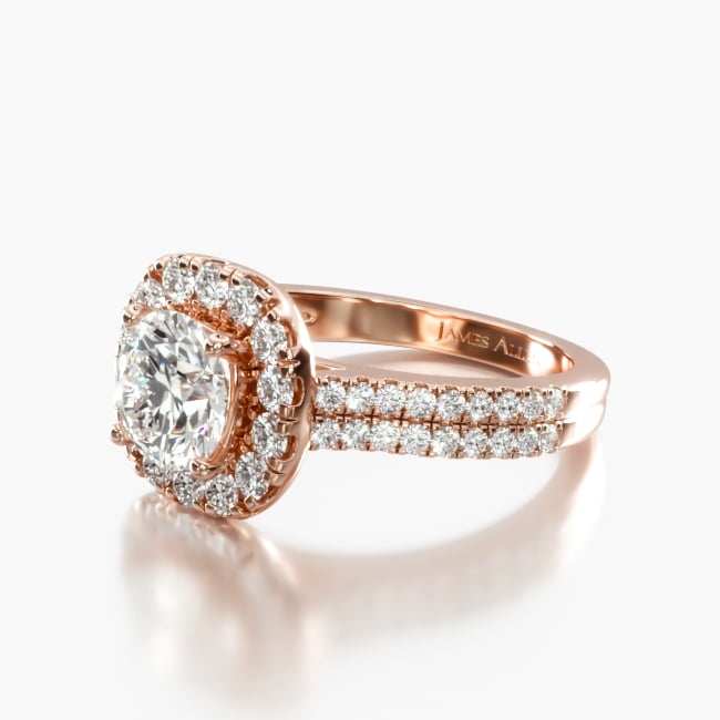 14K Rose Gold Double Shank Halo Diamond Engagement Ring