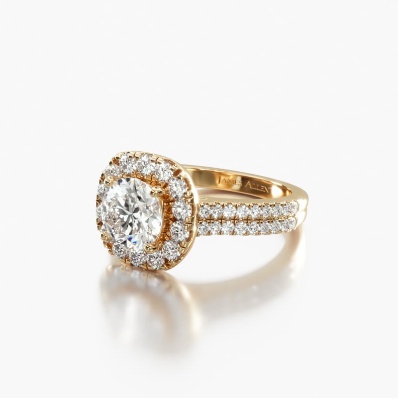 18K Yellow Gold Double Shank Halo Diamond Engagement Ring