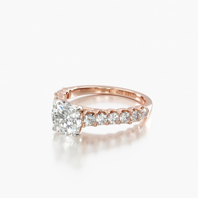 14K Rose Gold Twelve Stone Shared Prong Cathedral Contour Engagement