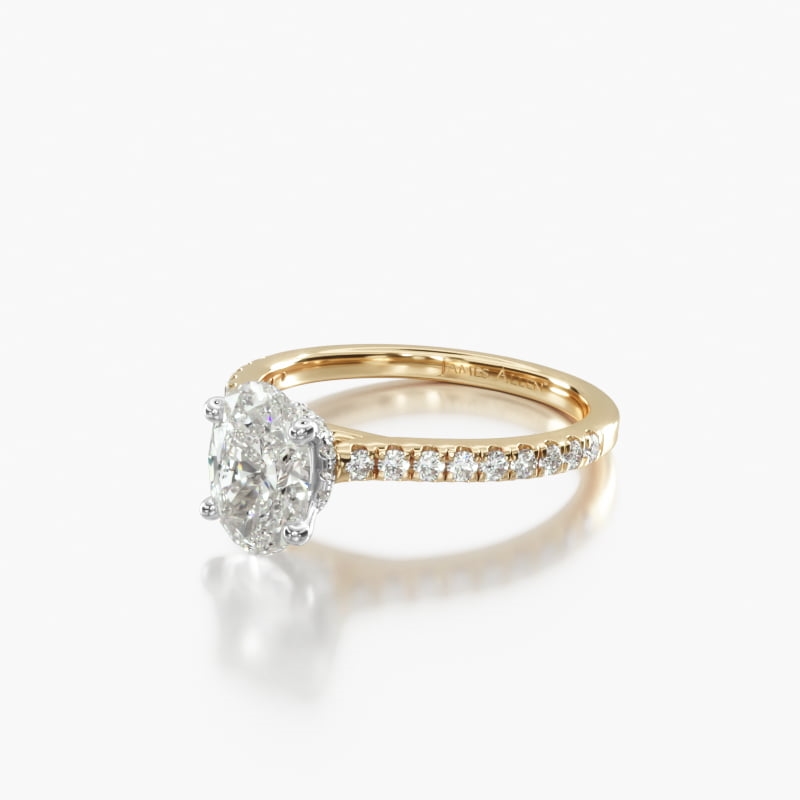 14K Yellow Gold Hidden Halo Pavé Cathedral Engagement Ring