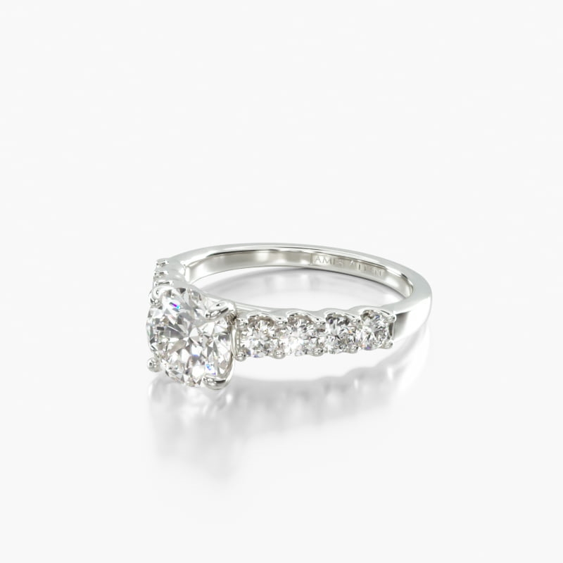 14K White Gold Eight Stone Shared Prong Cathedral Contour Engagement