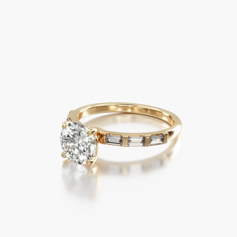 18K Yellow Gold Straight Baguette Row Diamond Engagement Ring