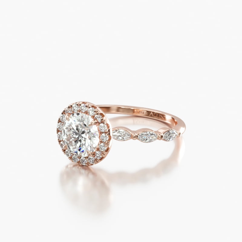 14K Rose Gold Marquise Row Diamond Halo Engagement Ring