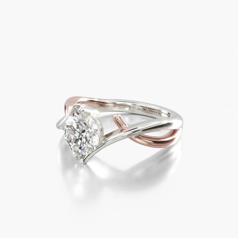 14K Gold Two Tone Ribbon Bypass Solitaire Engagement Ring