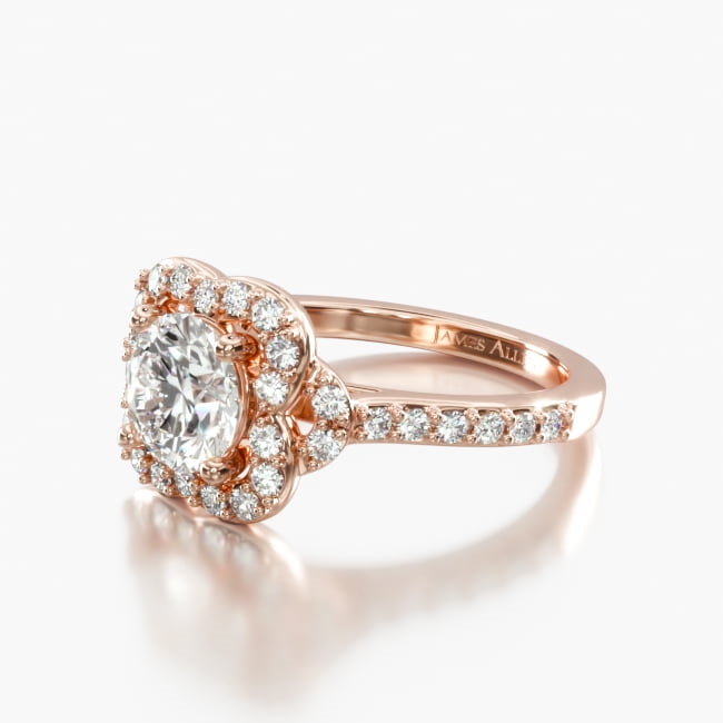 14K Rose Gold Pavé Antique Clover Engagement Ring
