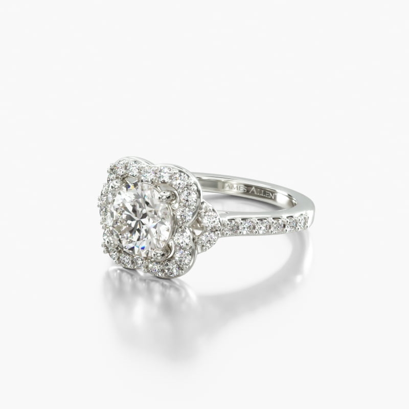 14K White Gold Pavé Antique Clover Engagement Ring