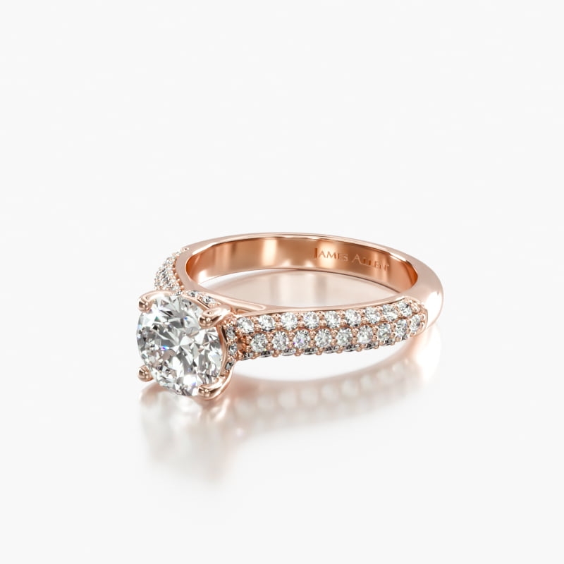 14K Rose Gold Triple Row Pavé Cathedral Engagement Ring