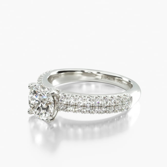 14K White Gold Two Row U Pavé Engagement Ring