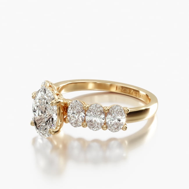 14K Yellow Gold Oval Side Stone Diamond Engagement Ring