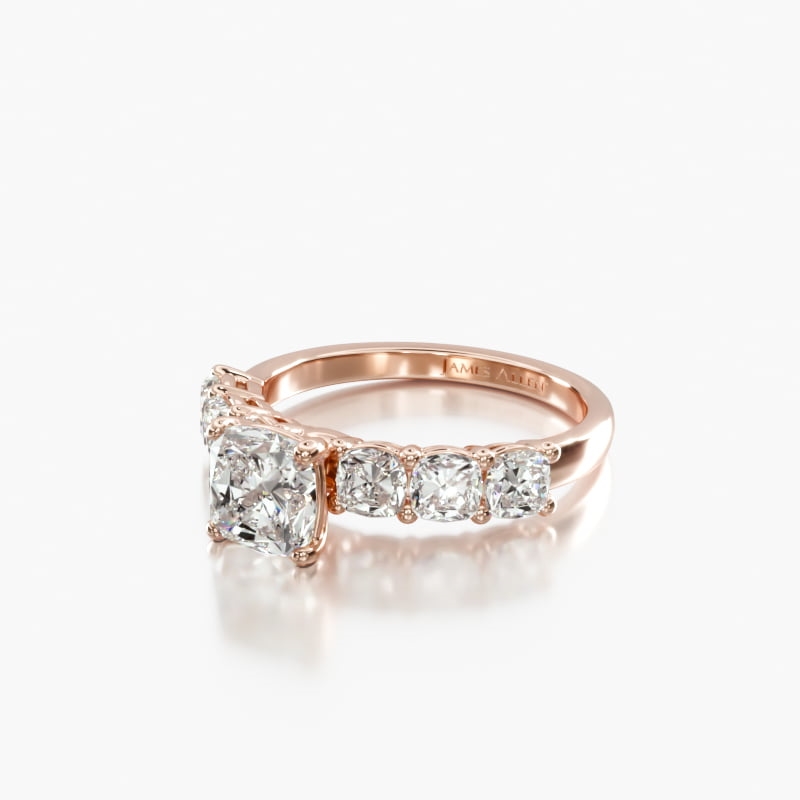 14K Rose Gold Cushion Shape Side Stone Diamond Engagement Ring