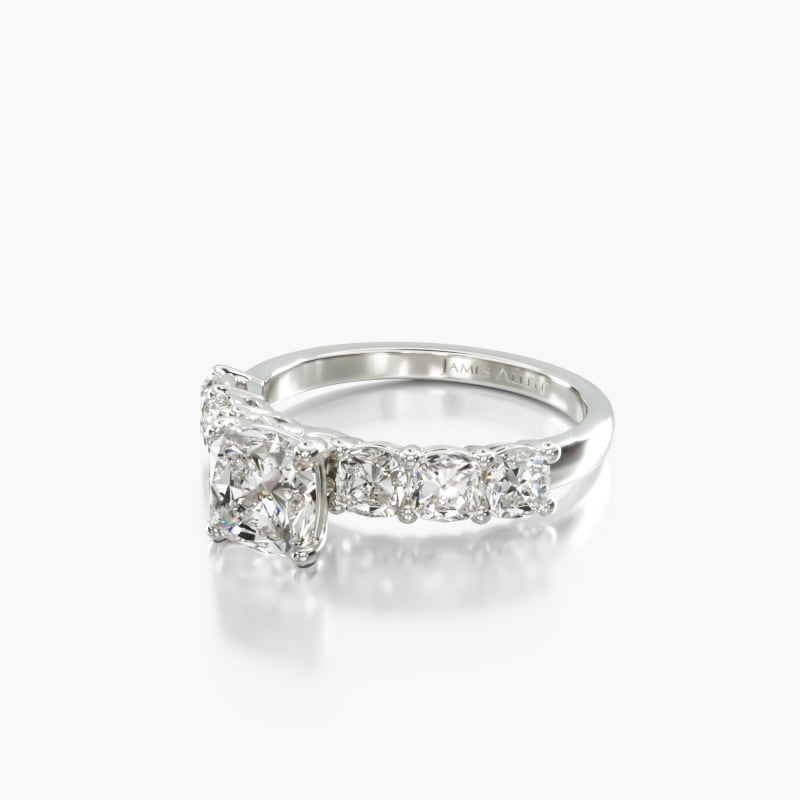 14K White Gold Cushion Shape Side Stone Diamond Engagement Ring