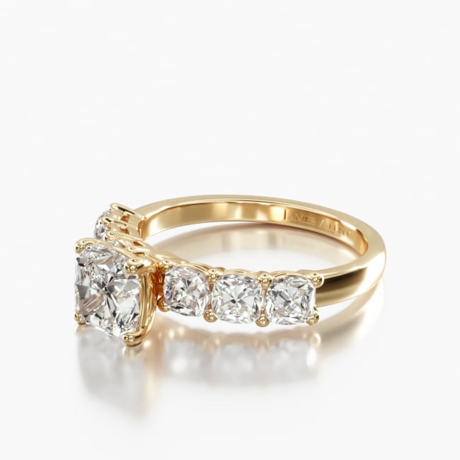 14K Yellow Gold Cushion Shape Side Stone Diamond Engagement Ring