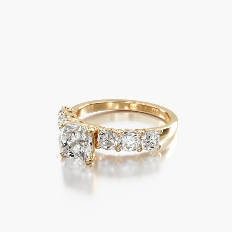 14K Yellow Gold Cushion Shape Side Stone Diamond Engagement Ring