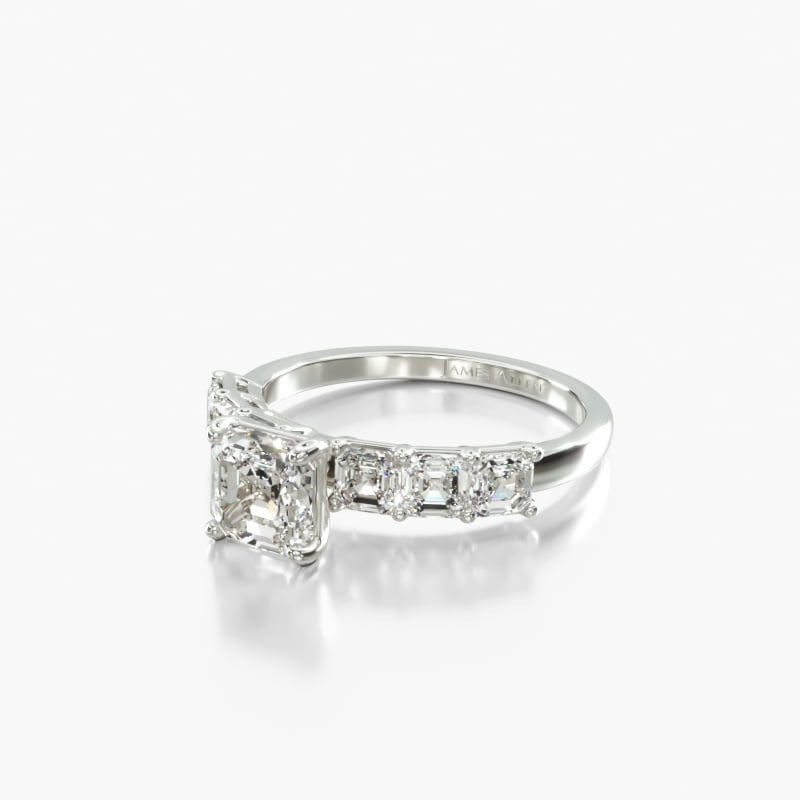 Platinum Asscher Cut Side Stone Diamond Engagement Ring